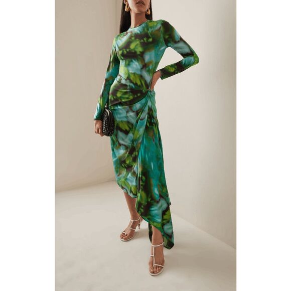 Silvia Tcherassi Dresses & Skirts - Silvia Tcherassi Ananya Abstract Long Sleeve Draped Midi Dress Green Small $990